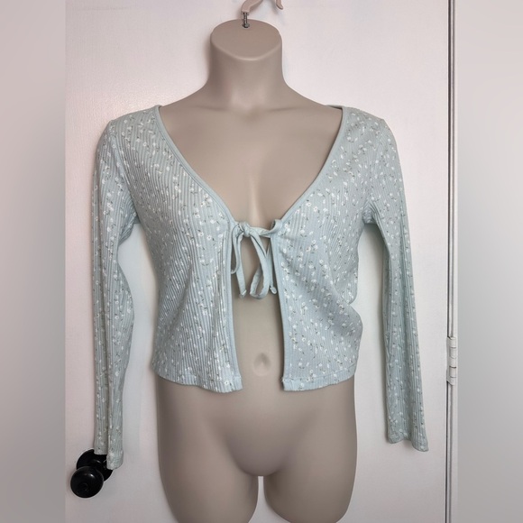 Ditzy Blue Floral Tie Front Y2K Cardigan Top Arizona Jean Co L #1625 - Picture 1 of 6